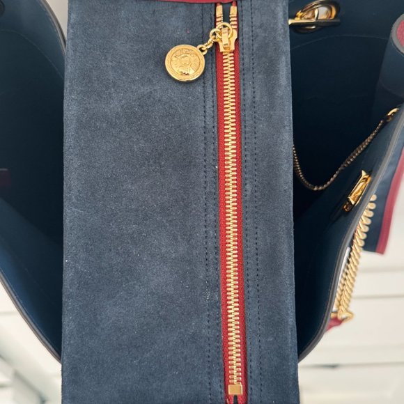 GUCCI Women's Blue Rajah Ny Yankees Large Suede & Leather Tote - Picture 6 of 15